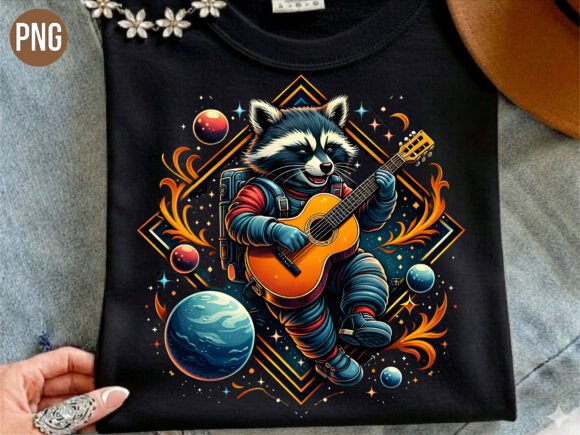 Astronaut Raccoon Guitar Space PNG