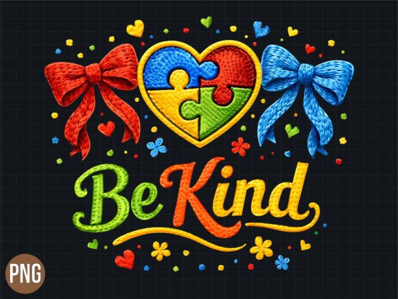 Be Kind Autism Heart Bow PNG T-SHIRT: A Premium Digital Design for Creative Projects