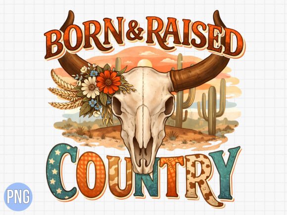 Born and Raised Country Bull Skull PNG: Elevating Modern Digital Design