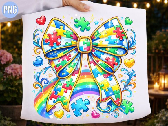 Colorful Autism Awareness Bow PNG Shirt Design