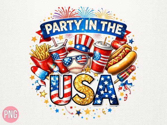 Patriotic Party USA Baseball PNG T-Shirt Design