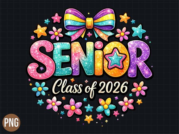 Senior Class of 2026 Glitter Floral PNG