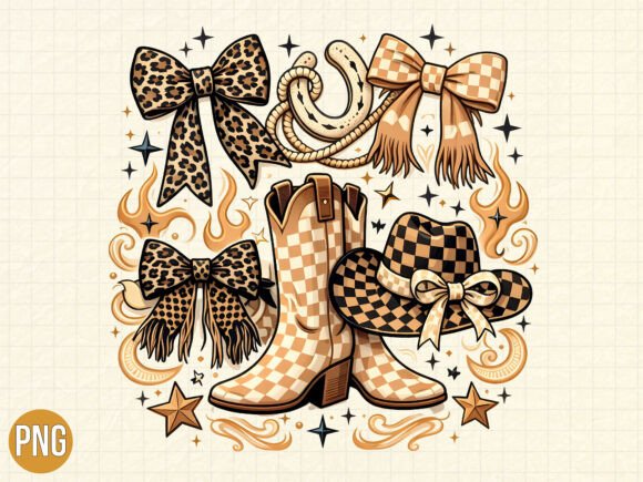 Western Cowgirl Boots Bows Leopard PNG: A Digital Design Essential